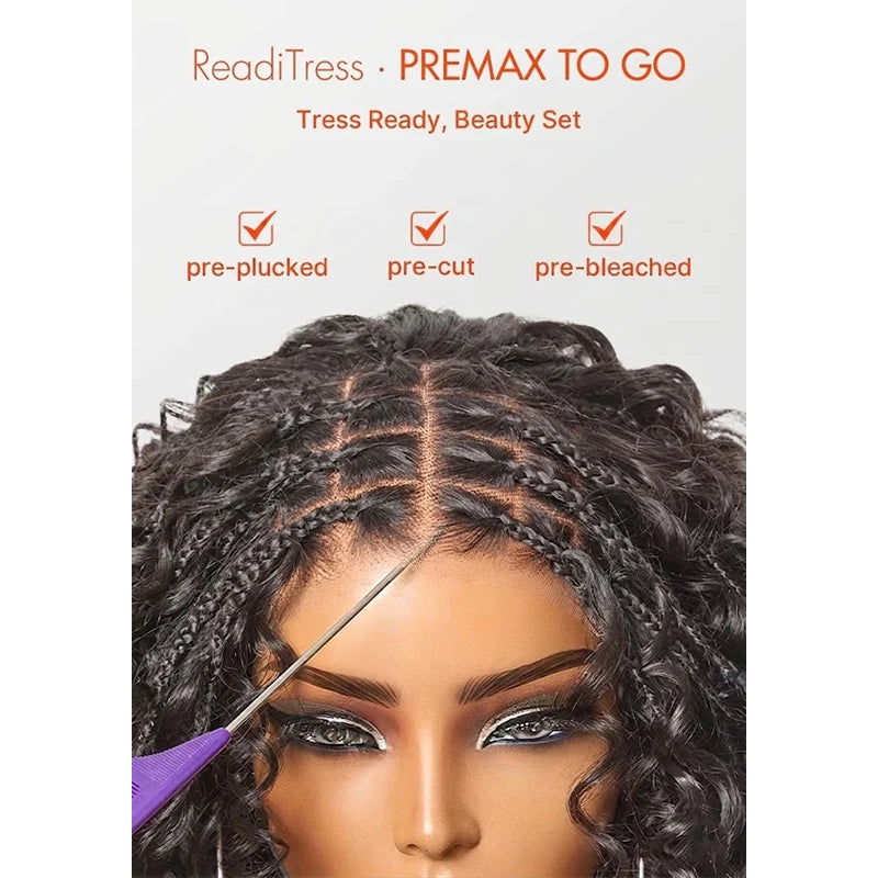 150% Density 5x5 Closure Lace with Boho Braids Pre-Cut Glueless Top Human Hair Wig Curly, 10 inches