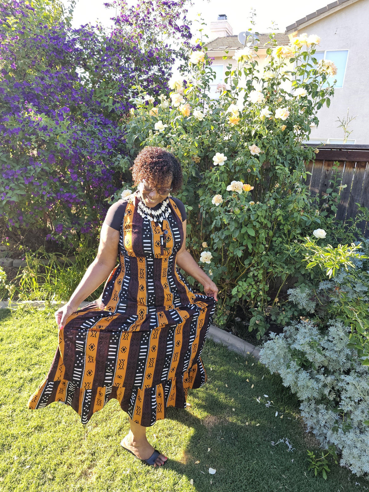 Long Smocked Dress With Scarf (5005-681)
