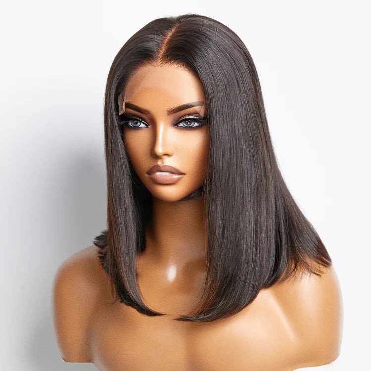 150% Density 5x5 Glueless Lace Closure Human Hair Bob Wig Straight