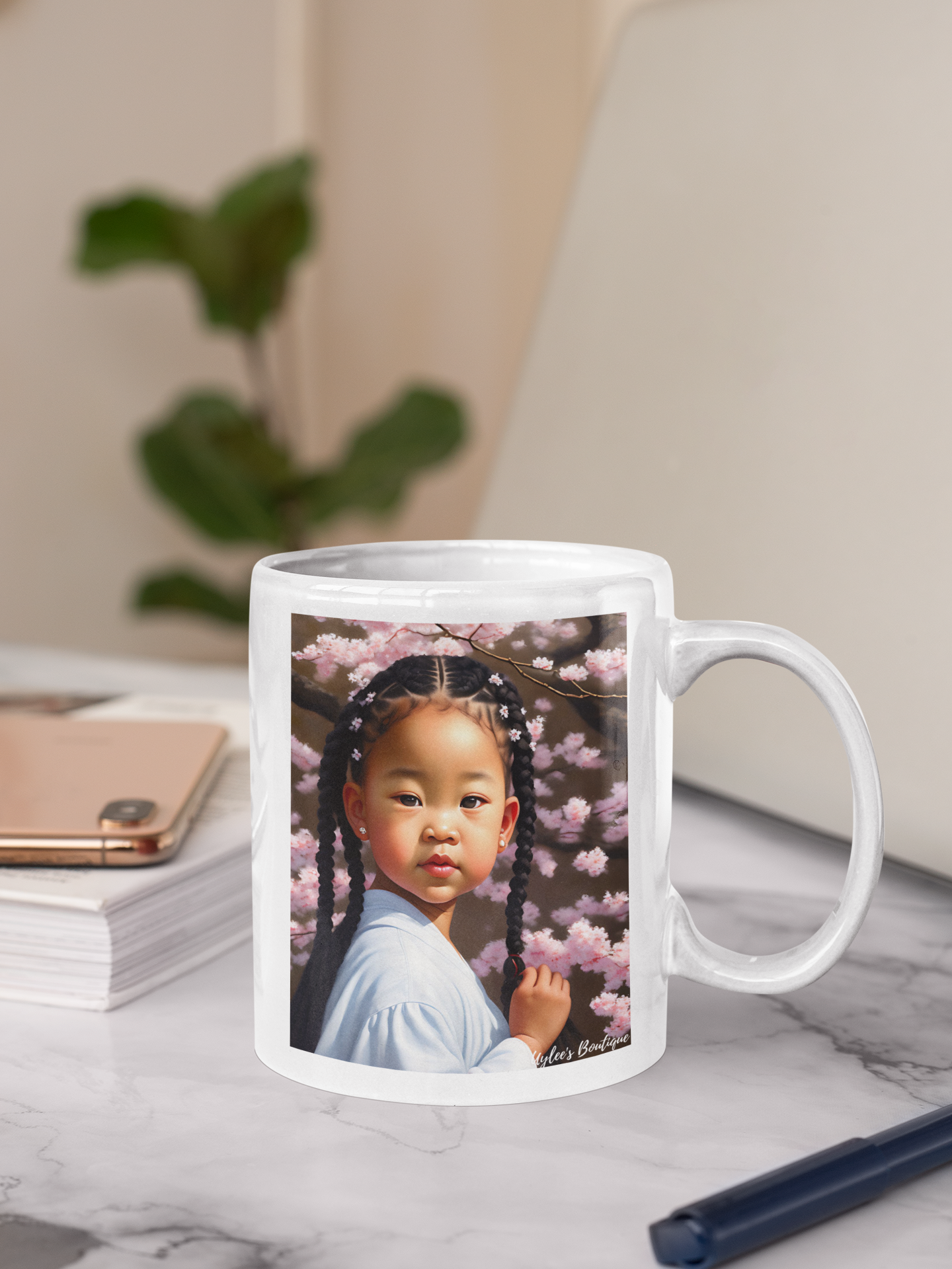Beautiful Ceramic Custom Mug - Child in Cherry Blossoms
