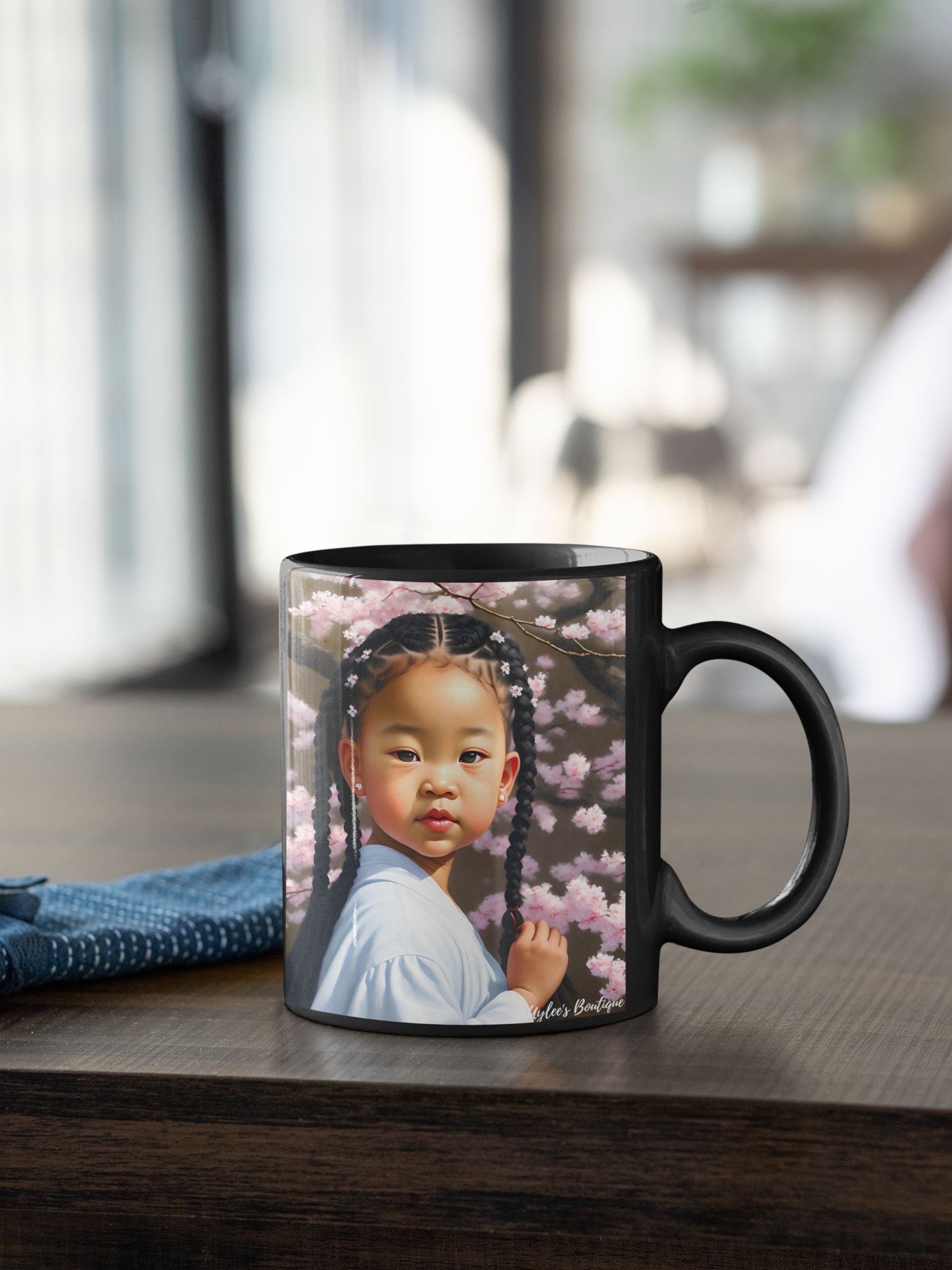 Beautiful Ceramic Custom Mug - Child in Cherry Blossoms