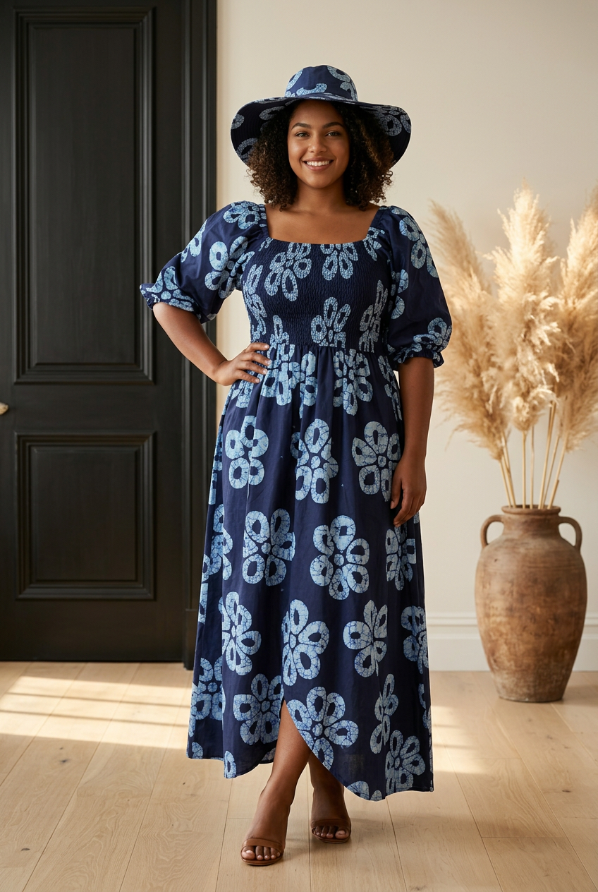 Maxi Slit Dress with Hat and Scarf (S6)