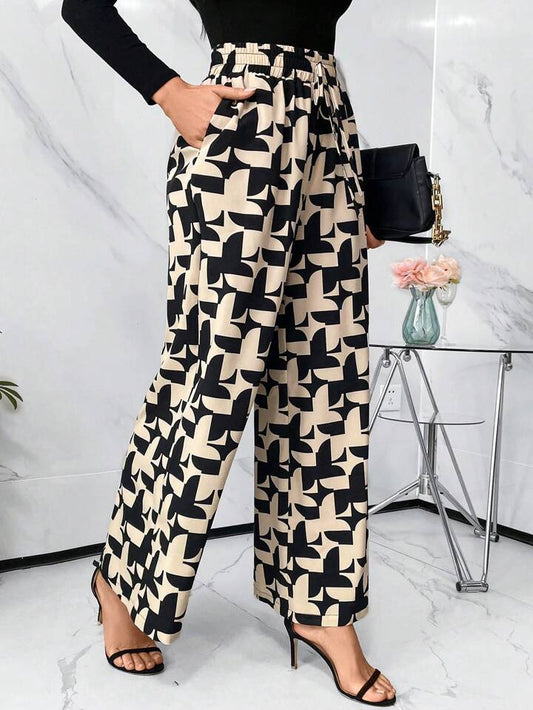 Wide Legs All Over Print Pants with Pockets
