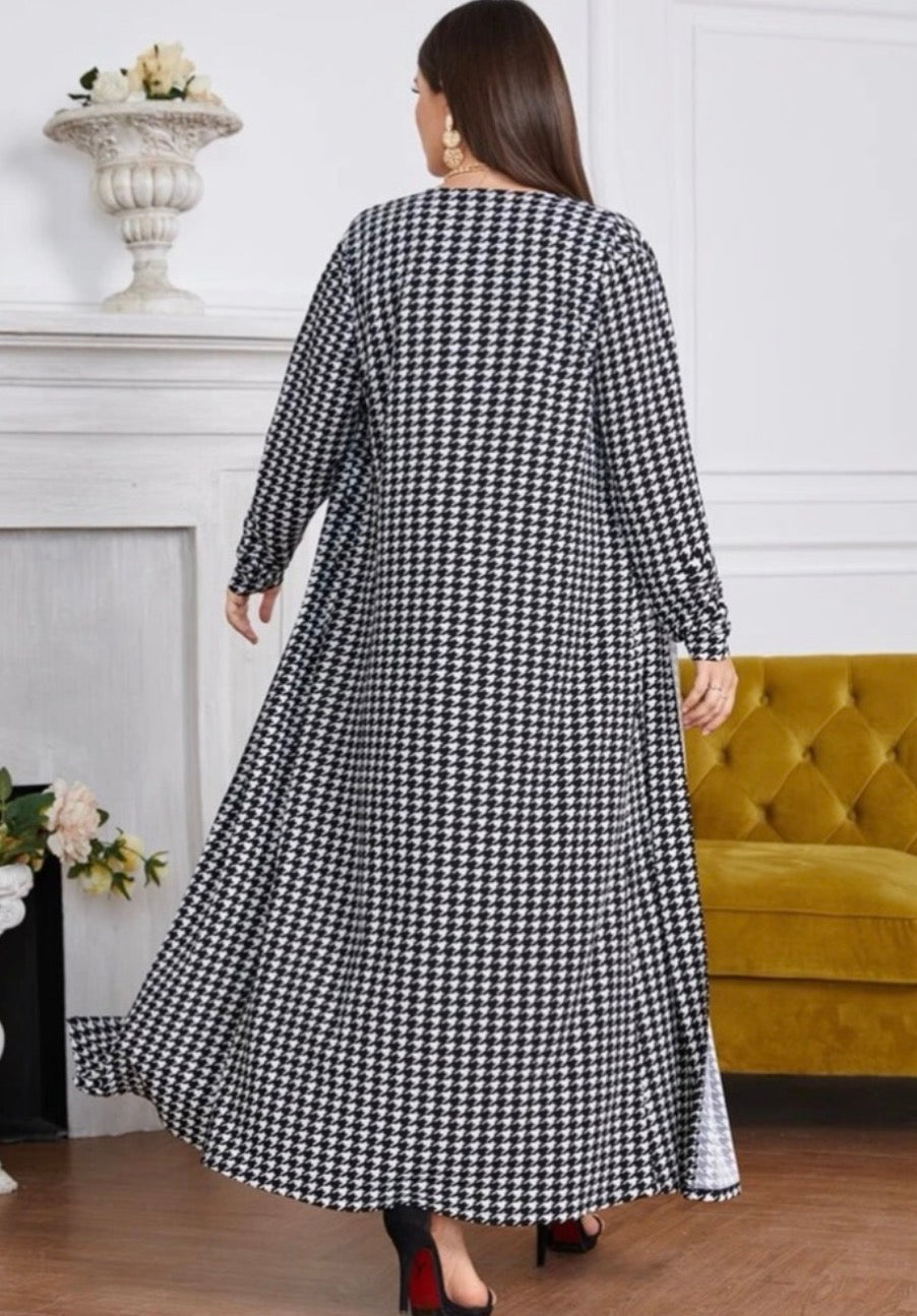 Classic Houndstooth Knit Cardigan & Dress Set - Black/White, Large (US 10)