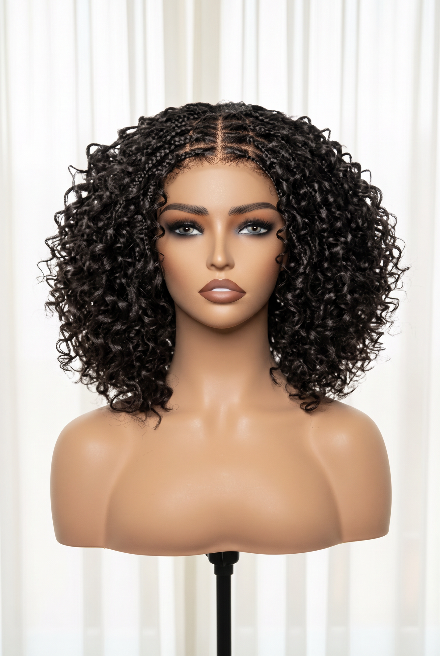 150% Density 5x5 Closure Lace with Boho Braids Pre-Cut Glueless Top Human Hair Wig Curly, 10 inches