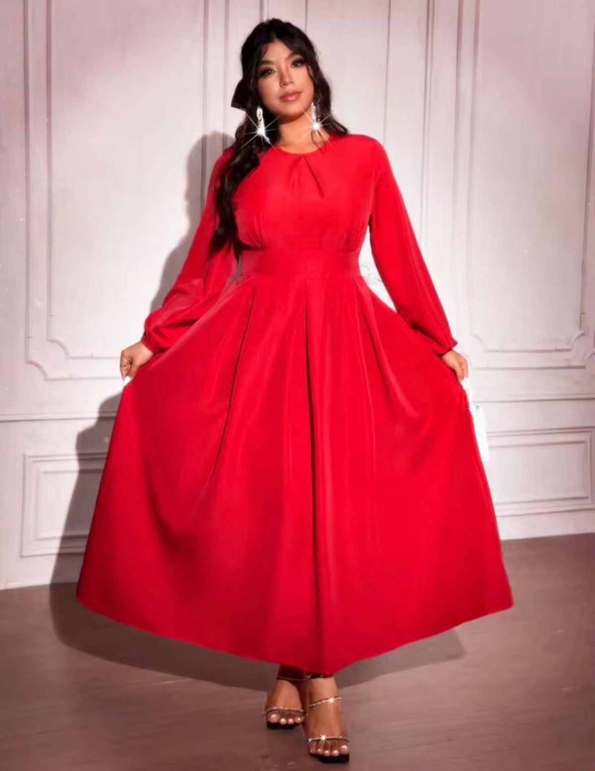SHEIN Red Long Sleeve Maxi Dress – Fit & Flare Silhouette 2X (US 16)