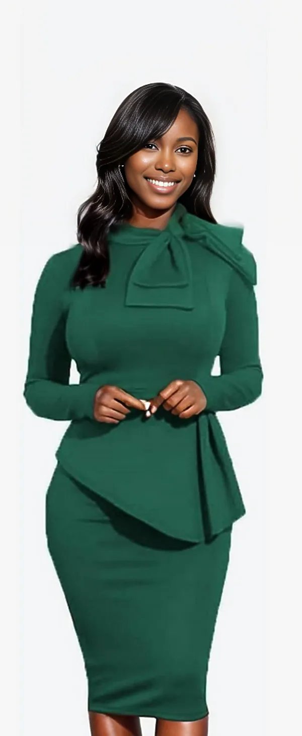 Peplum BodyCon Dress, Sizes Small - 3XLarge (Green)
