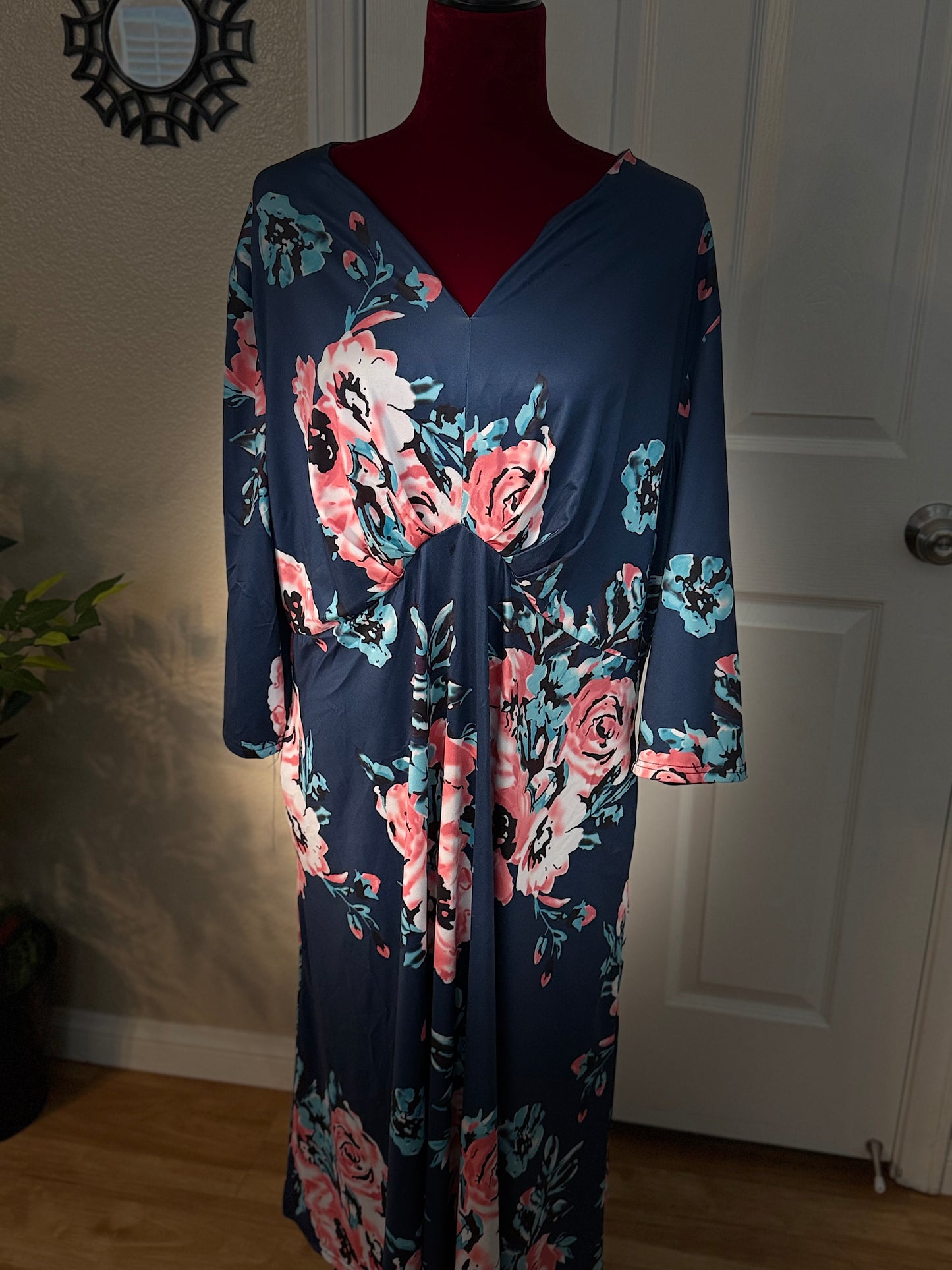 Casual Midi Floral Print Dress, 3XL