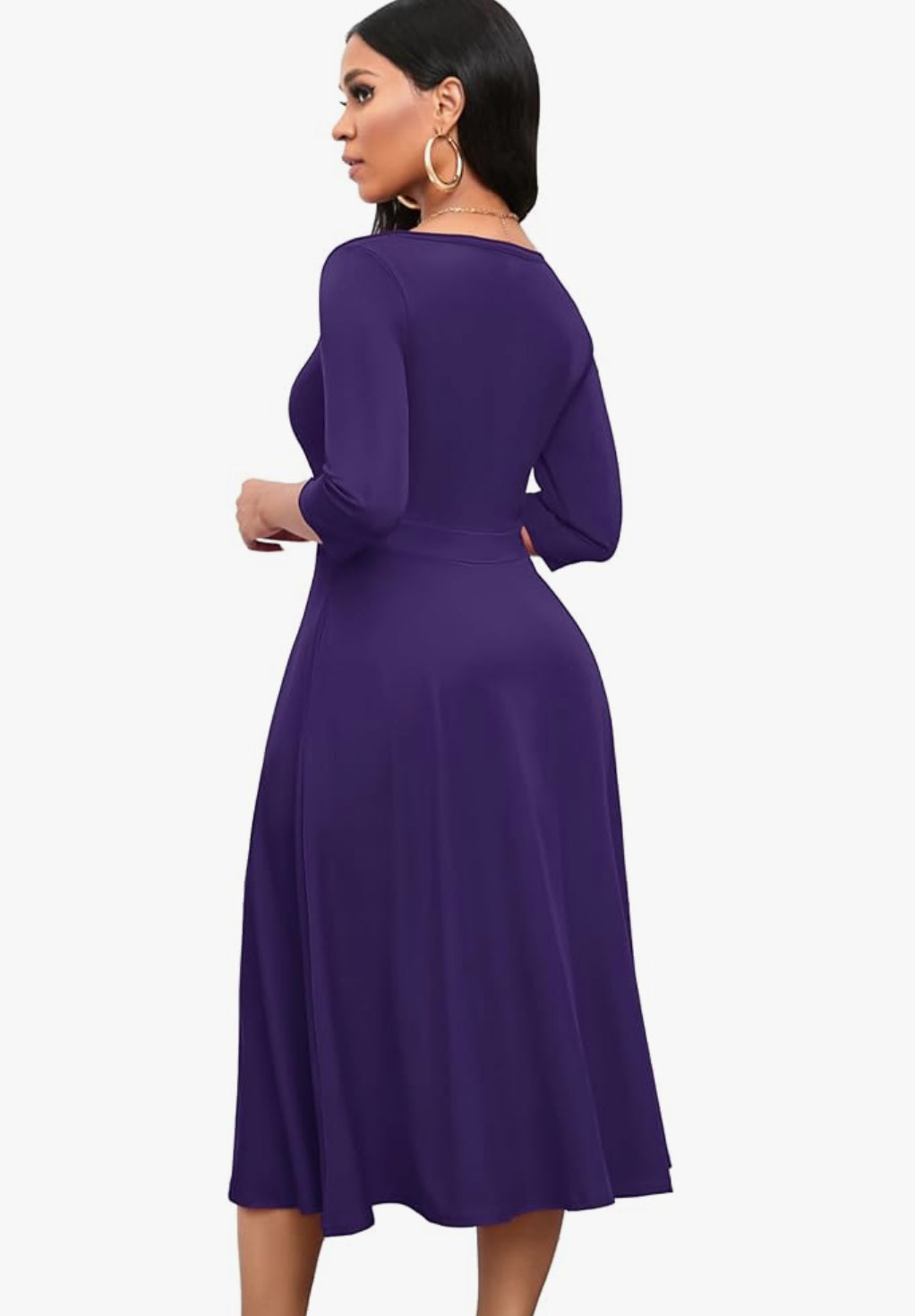 Casual Wrap Flared Dress, Sizes Small - 3XLarge (Deep Purple Dress)