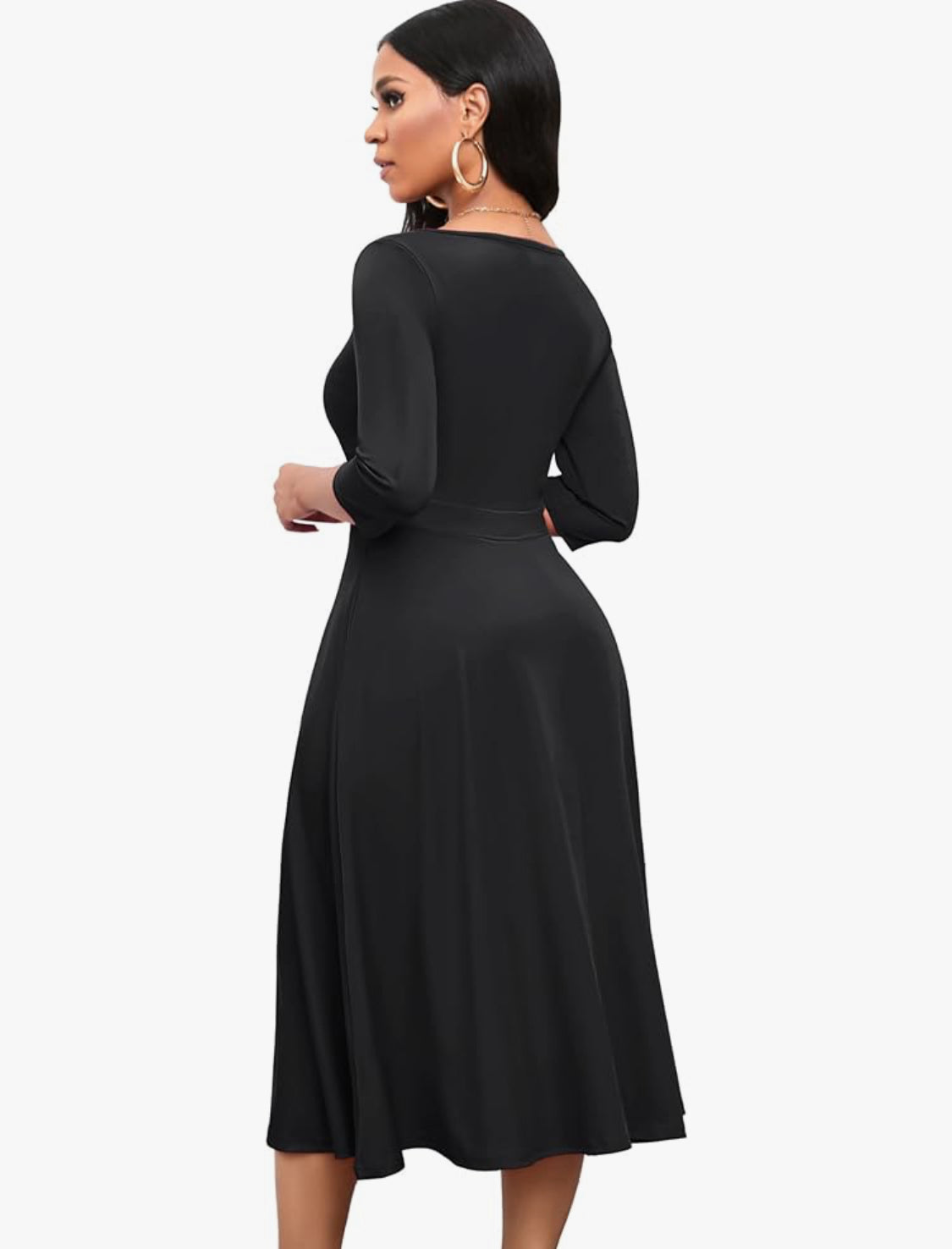 Casual Wrap Flared Dress, Sizes Small - 3XLarge (Black Dress)