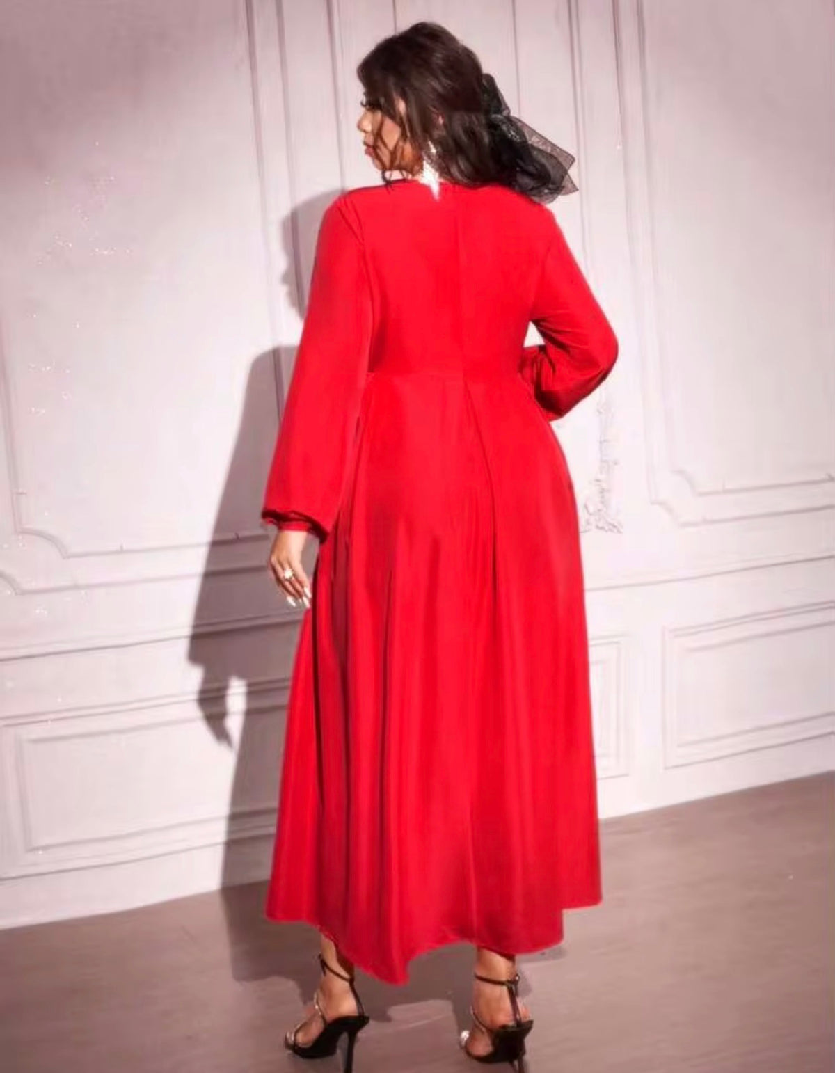 SHEIN Red Long Sleeve Maxi Dress – Fit & Flare Silhouette 2X (US 16)
