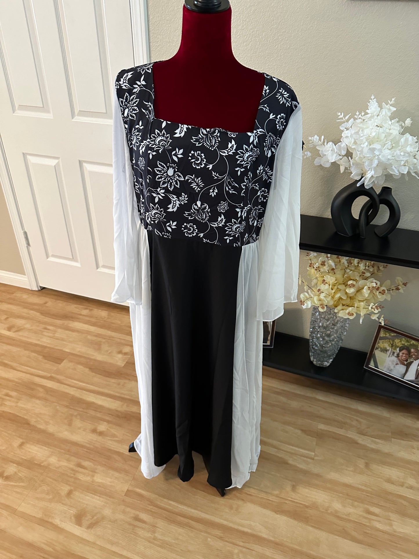 Asymmetrical Embroidered Trumpet Sleeve Dress