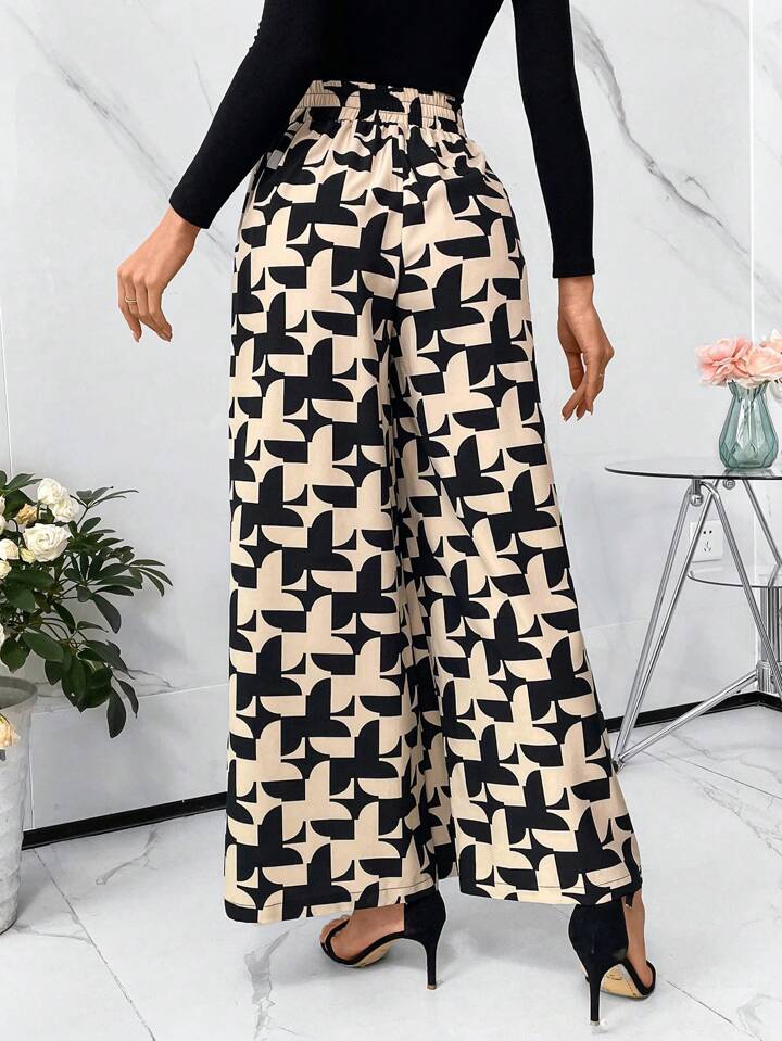 Wide Legs All Over Print Pants with Pockets