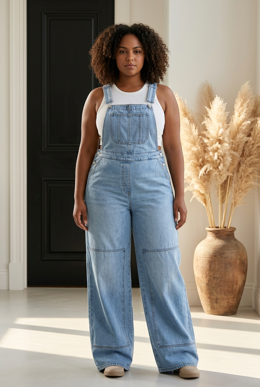 Wide Strap Wide Leg Denim Overalls