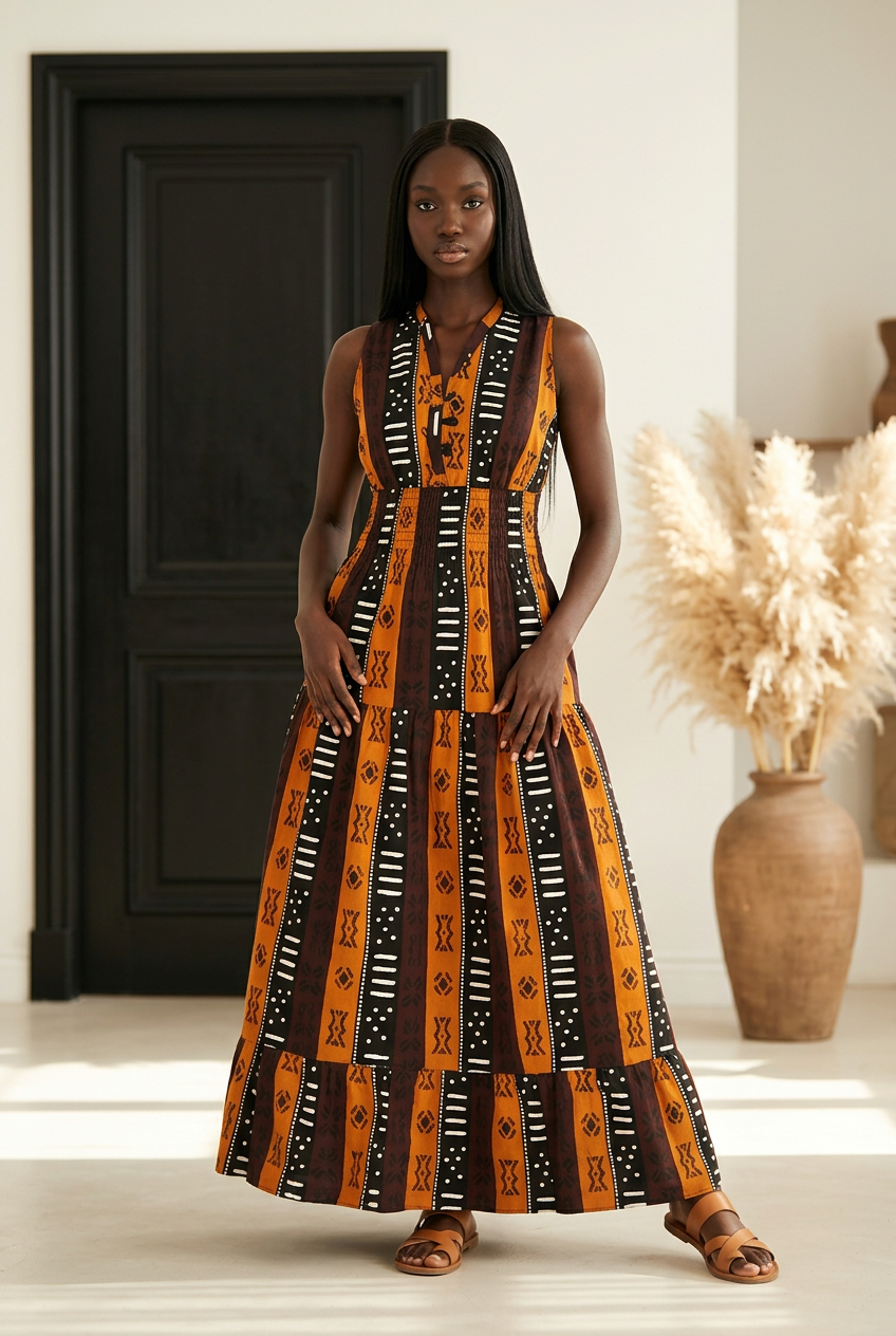 Long Smocked Dress With Scarf 5005-681