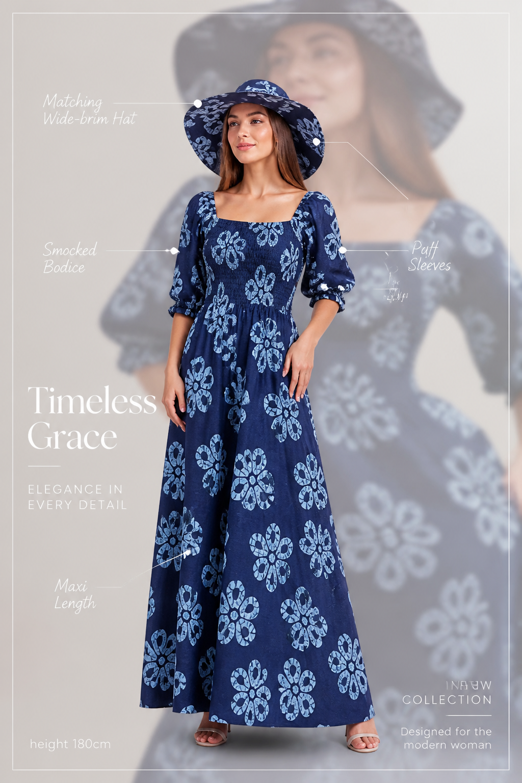 Maxi Slit Dress with Hat and Scarf (S6)
