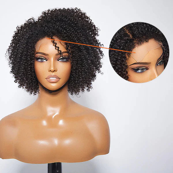 U.B.’s 12 Inches 5x5 4C Edges | Kinky Edges Jerry Curly Glueless Short Lace Closure Wig-100% Human Hair