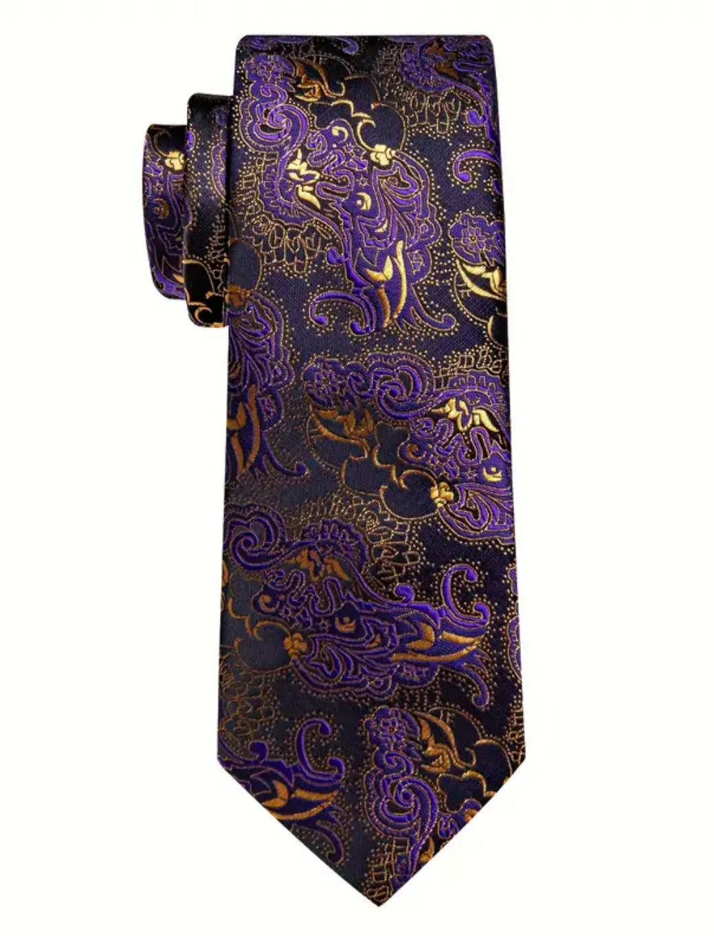 Men’s Silk Coordinated Tie Set - Purple & Gold Paisley