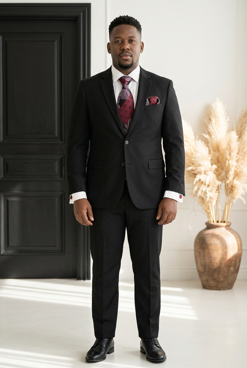 Men’s Silk Coordinated Tie Set - Red Black Paisley and Polka Dots
