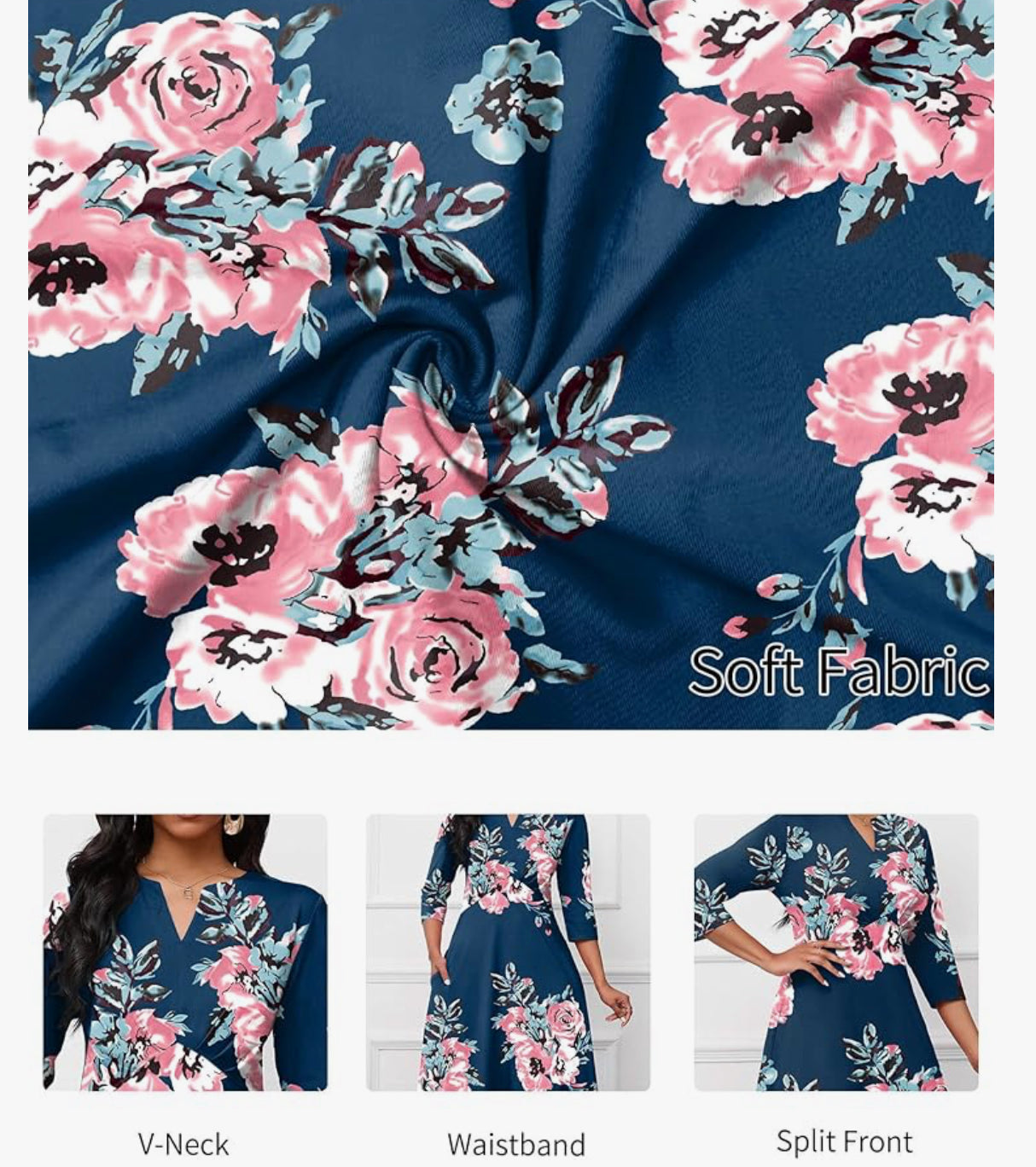 Casual Midi Floral Print Dress, 3XL