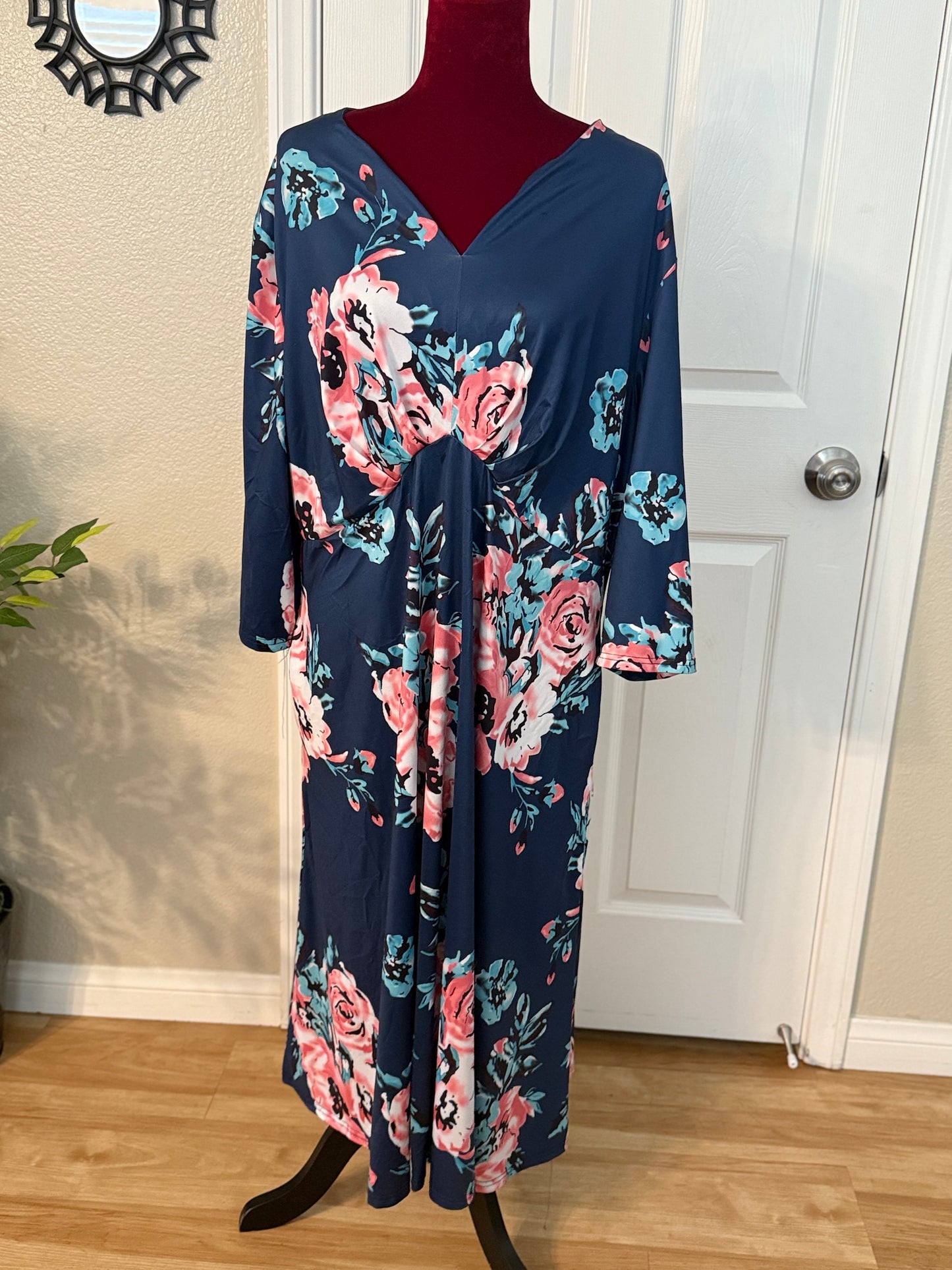 Casual Midi Floral Print Dress, 3XL