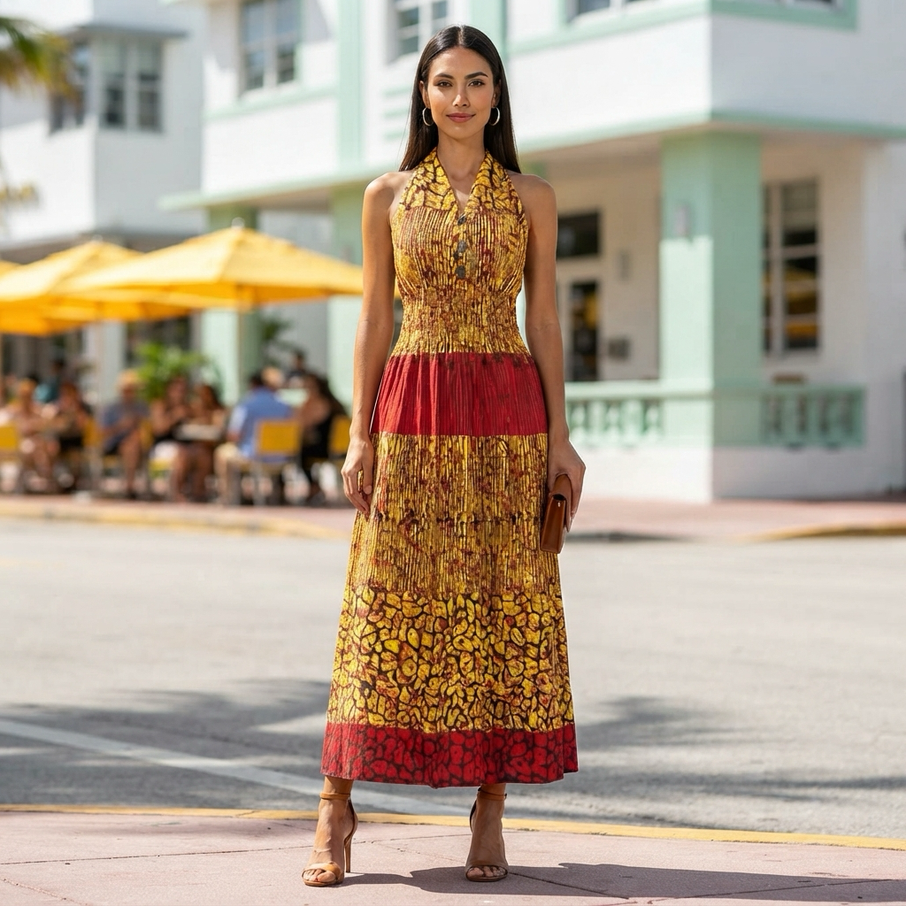 Smocked Dress With Scarf Print (5005-693)