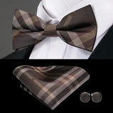 Men’s Silk Coordinated Black Bow Tie Set - Brown Plaid 0777
