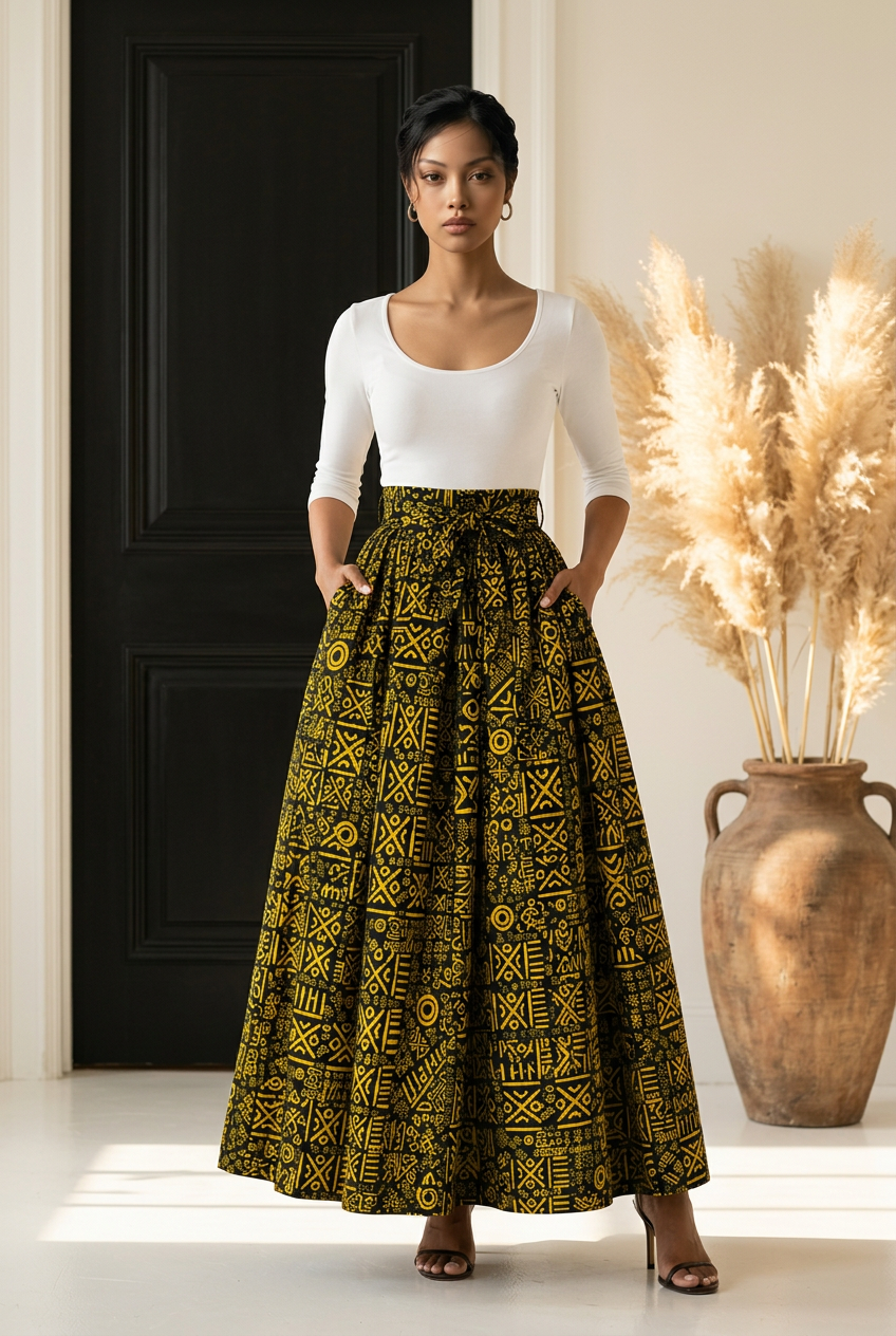 Woman Long Printed Maxi Skirt-1350 L