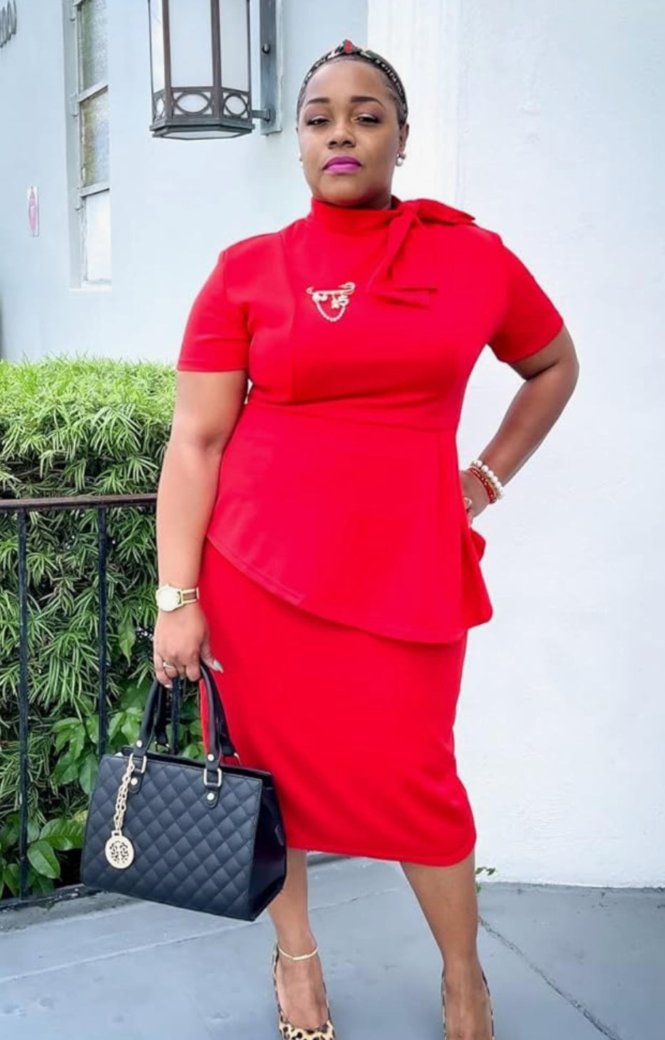 Peplum BodyCon Dress, Sizes Small - 3XLarge (Red)