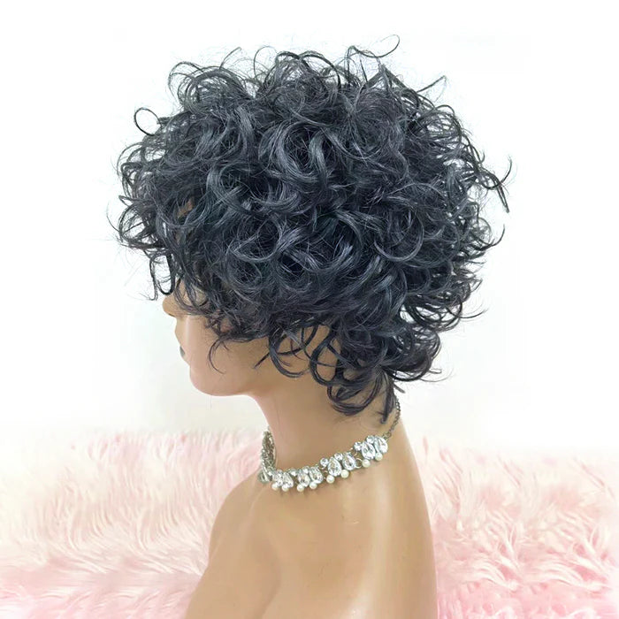 10 Inches Natural Wear-and-Go Bouncy Curly Fringe Wig with Bangs Glueless BOB Wig