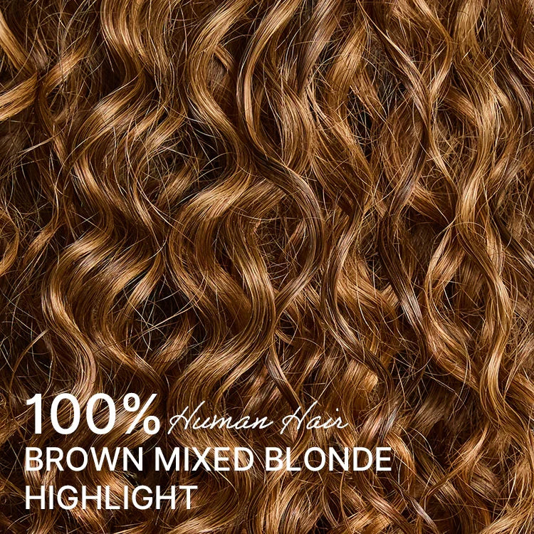 150% Density 5x5 Closure Lace with Boho Braids Pre-Cut Glueless Lace Wig Ombre Brown Highlight Curly, 12 inches