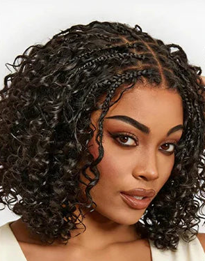 150% Density 5x5 Closure Lace with Boho Braids Pre-Cut Glueless Top Human Hair Wig Curly, 10 inches