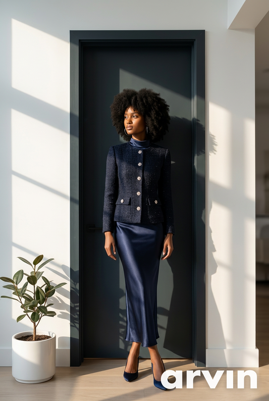 Tweed Jacket and Satin Skirt Set