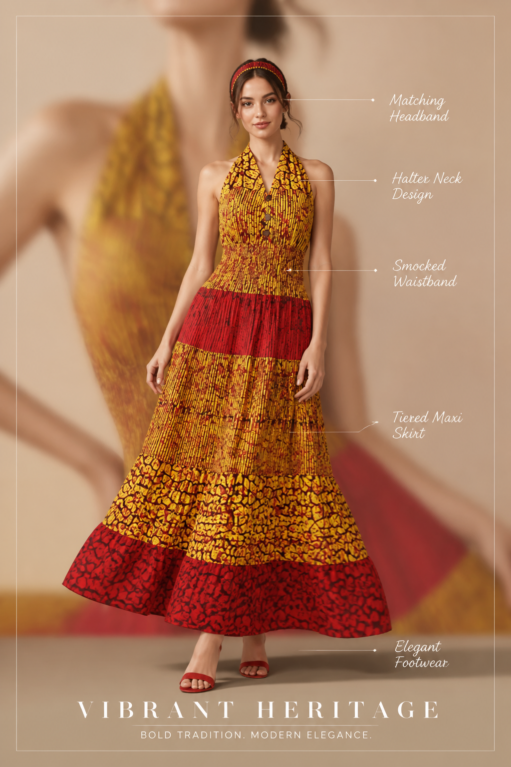 Smocked Dress With Scarf Print (5005-693)