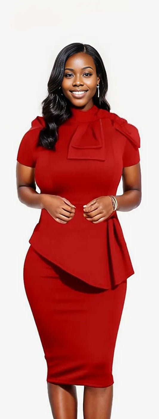 Peplum BodyCon Dress, Sizes Small - 3XLarge (Red)
