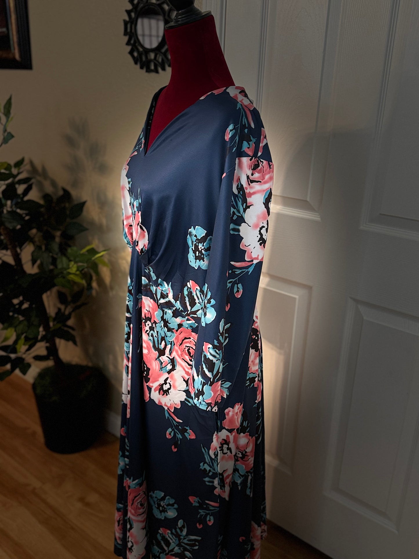 Casual Midi Floral Print Dress, 3XL
