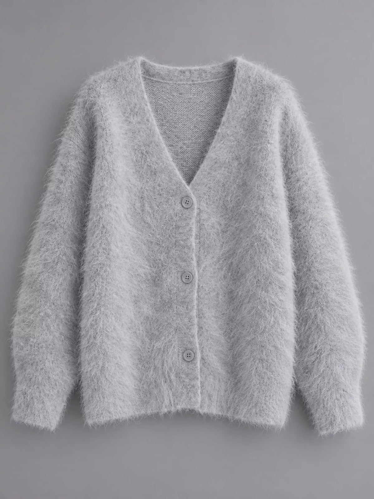 Fuzzy V-Neck Button-Down Cardigan