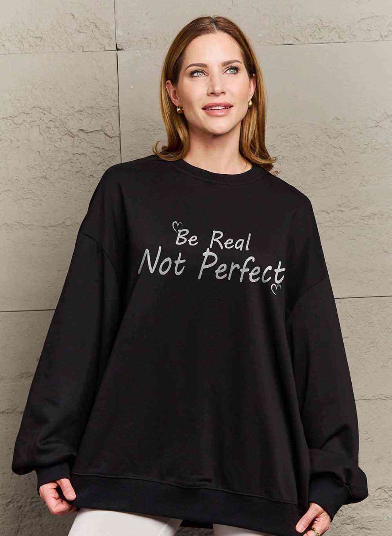 Simply Love Full Size BE REAL NOT PERFECT Graphic Sweatshirt
