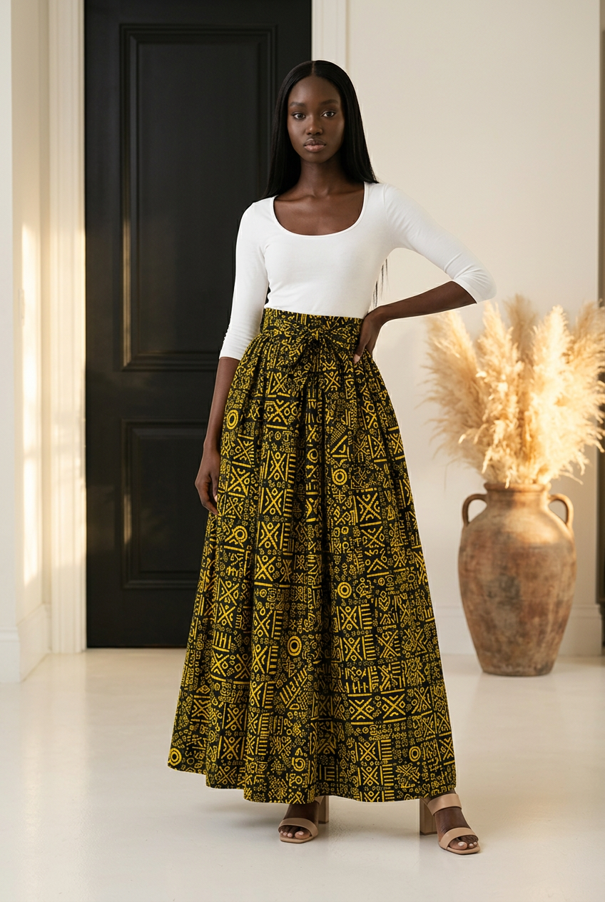 Woman Long Printed Maxi Skirt-1350 L