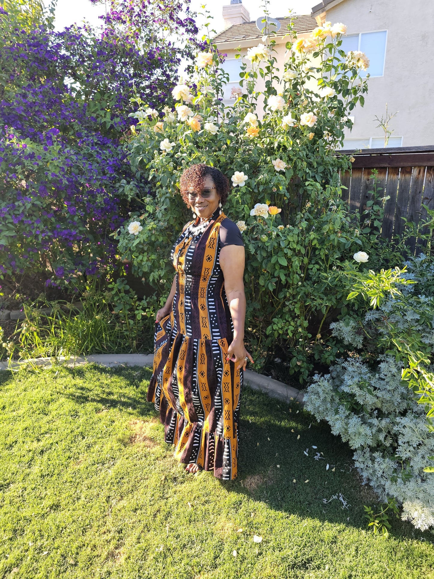 Long Smocked Dress With Scarf (5005-681)