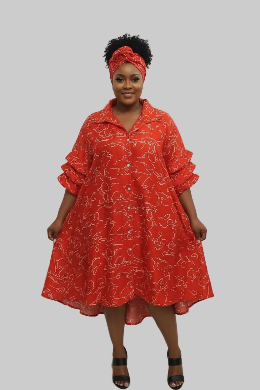 Swing Dress/ Faux Silk Red & White 758