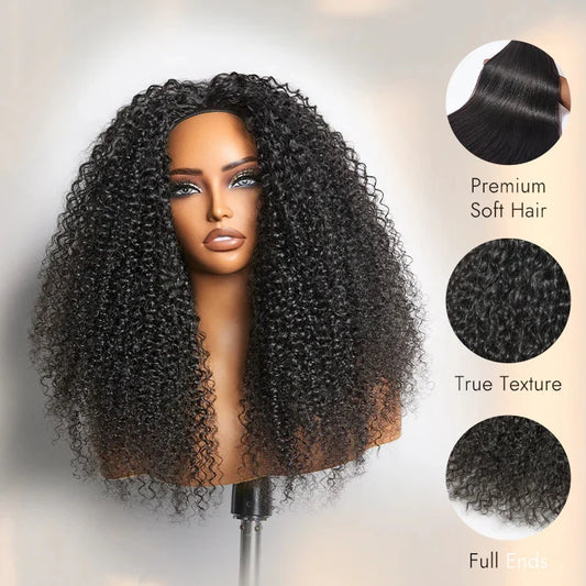 Wear and Go 180% Density Half Wig Messy Curly Human Hair