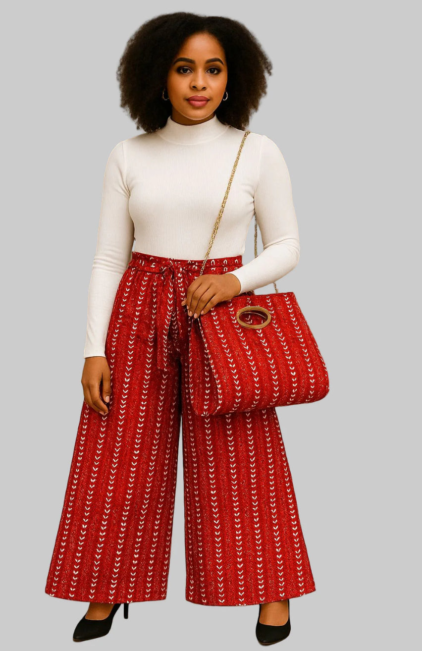 Combo Palazzo Pant & Pocketbook Set Red PS14 (Pants, Headwrap, and Bag)