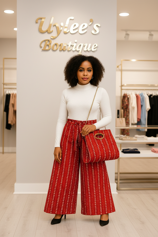 Combo Palazzo Pant & Pocketbook Set Red PS14 (Pants, Headwrap, and Bag)