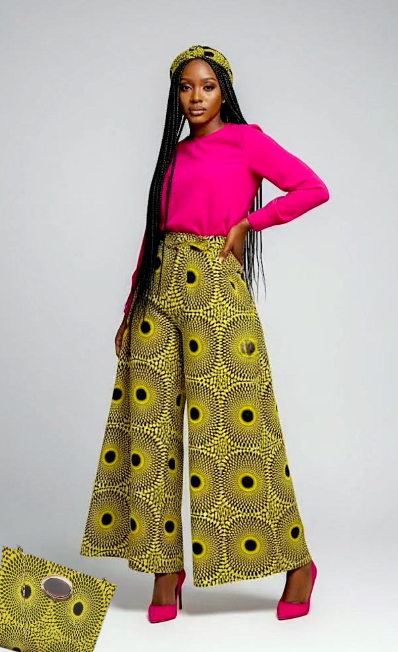 Combo Palazzo Pant & Pocketbook Set Yellow PS14 (Pants, Headwrap, and Bag)