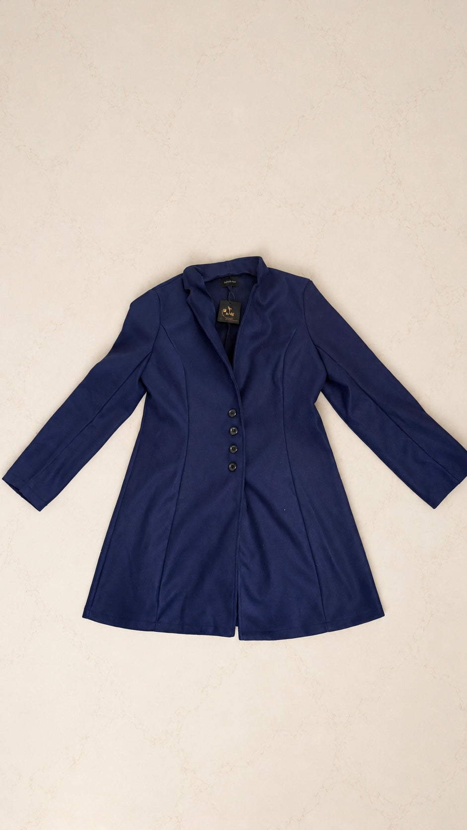 Button Up Long Sleeve Coat - Dark Blue, Large