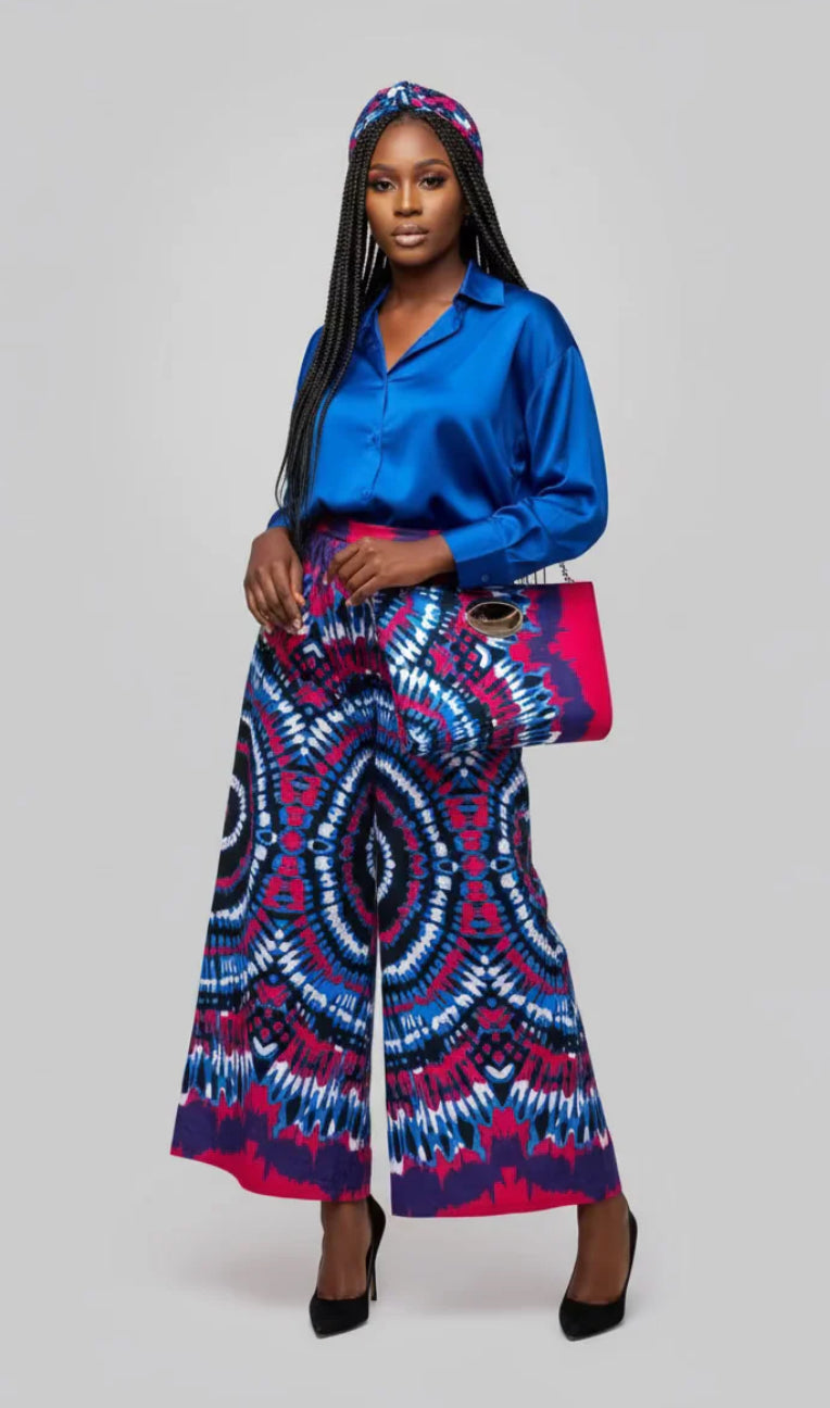 Combo Palazzo Pant & Pocketbook Set Red Blue Tiedye PS14 (Pants, Headwrap, and Bag)