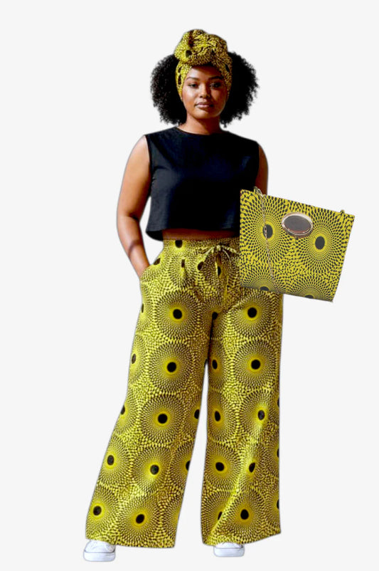 Combo Palazzo Pant & Pocketbook Set Yellow PS14 (Pants, Headwrap, and Bag)