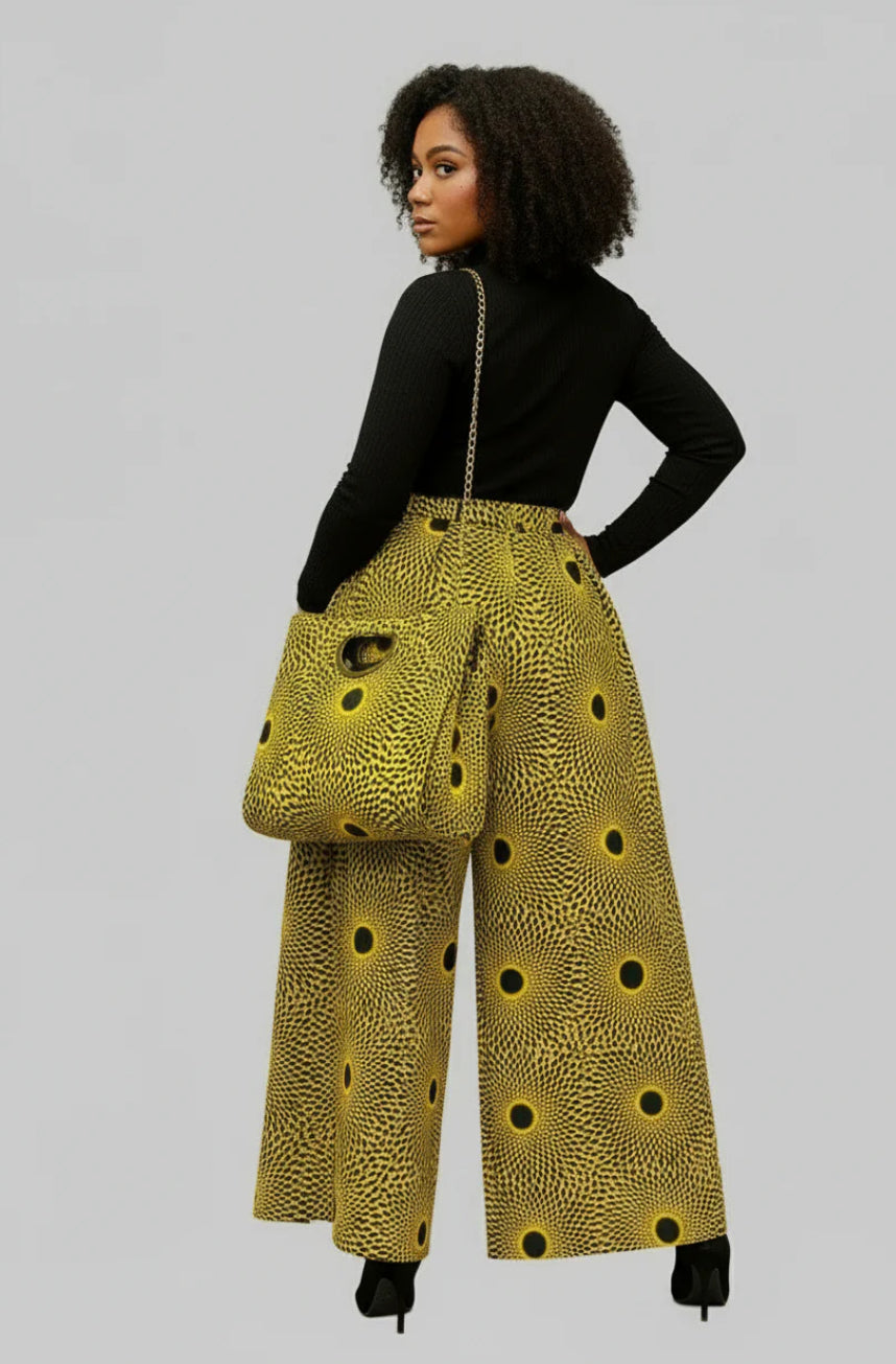 Combo Palazzo Pant & Pocketbook Set Yellow PS14 (Pants, Headwrap, and Bag)