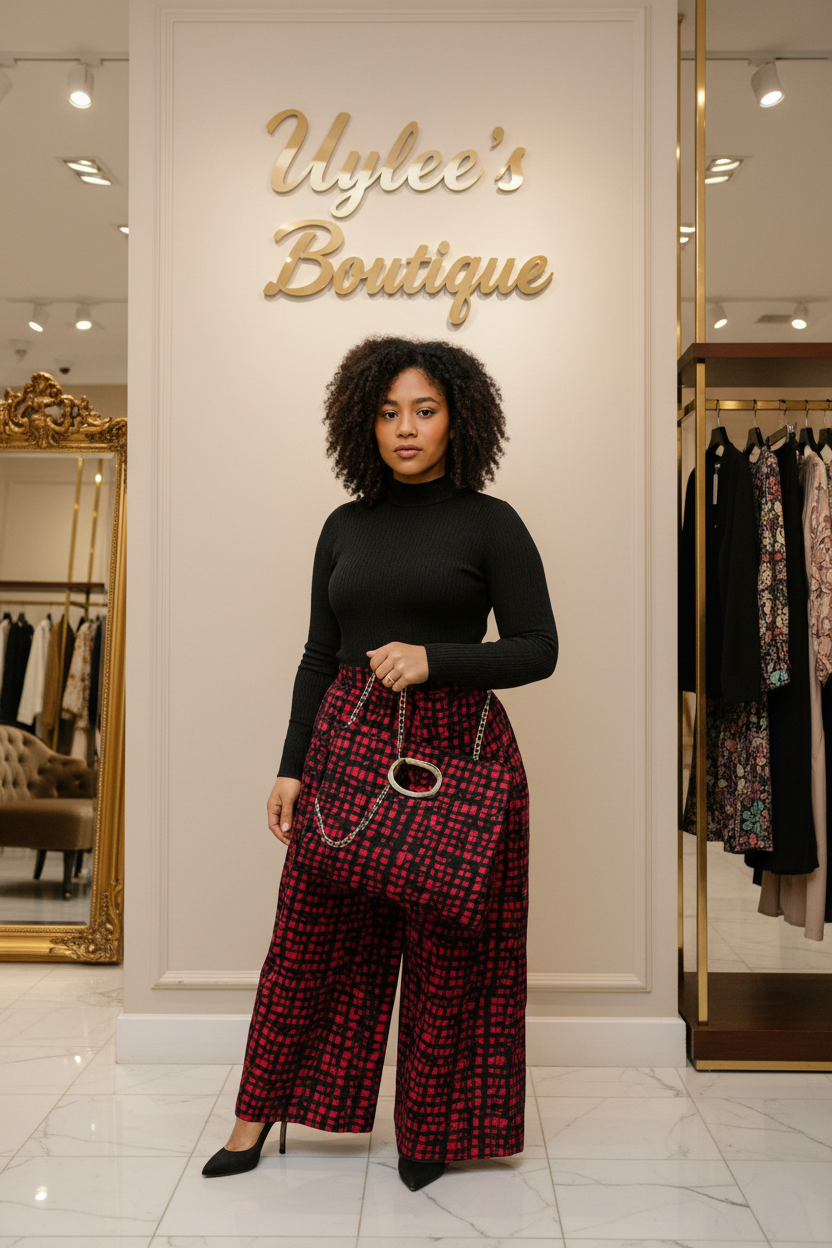 Combo Palazzo Pant & Pocketbook Set Red Black #2 PS14 (Pants, Headwrap, and Bag)